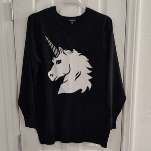 Torrid Black Sweater with Unicorn Design Size 2